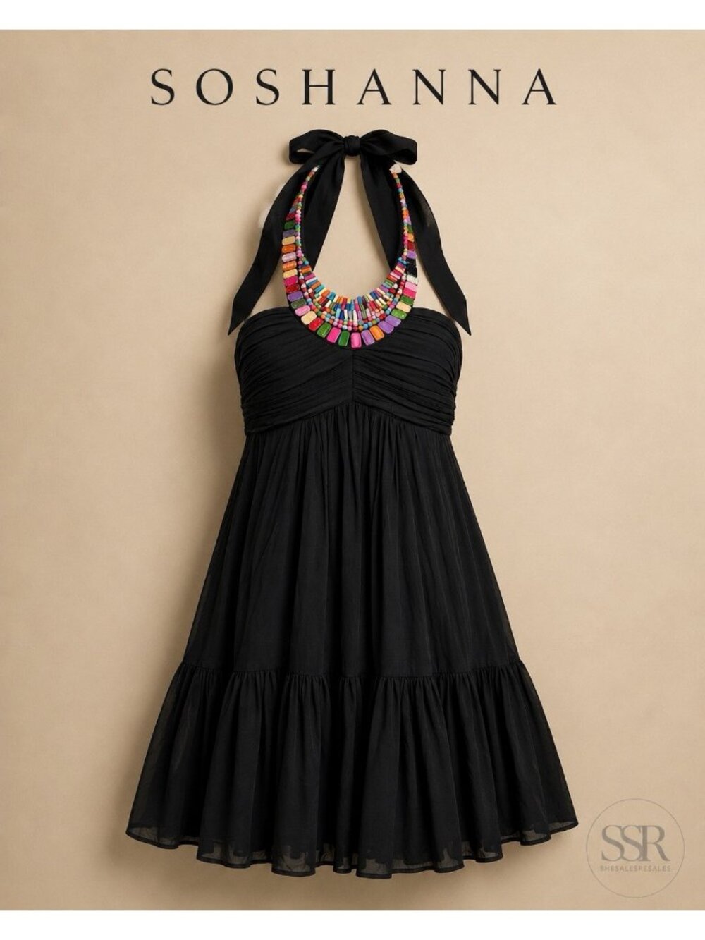 Shoshanna Black Silk Beaded Halter silk Mini Dress Size 2 Party Cocktail